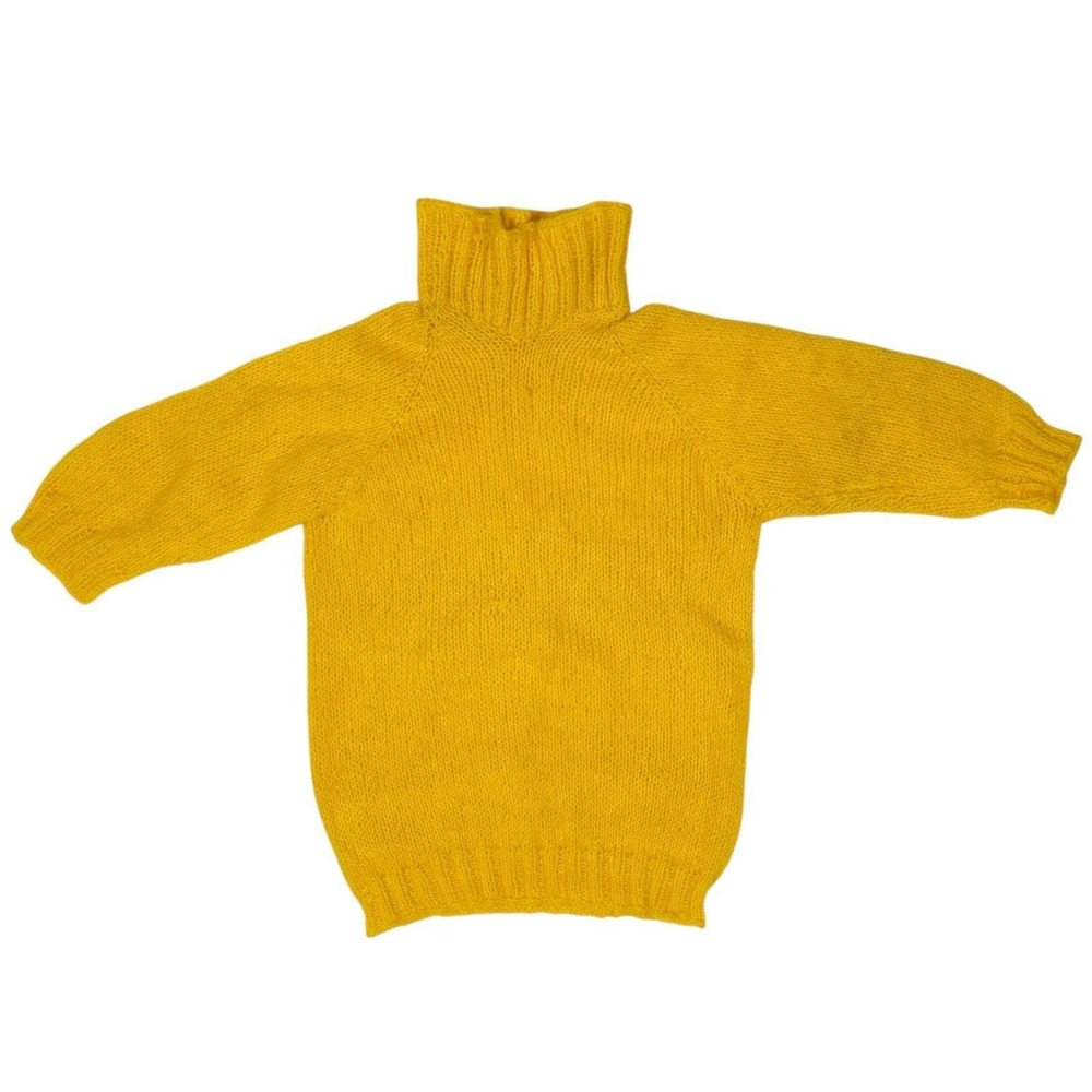 Vintage Handmade Mustard Yellow Knit Turtleneck Sweater Raglan Sleeve